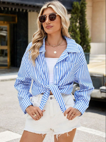 Striped Button Up Long Sleeve Shirt.