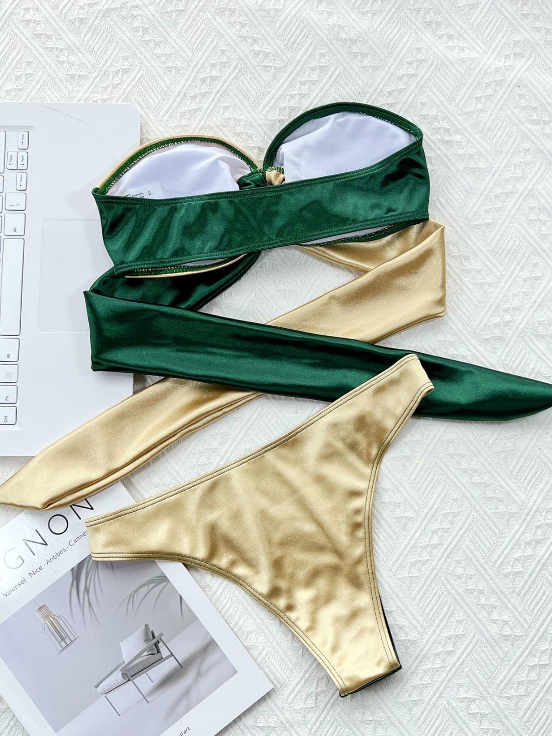 Two-Tone Ring Detail Tied Bikini Set.