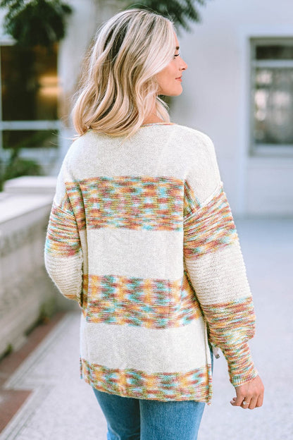 High-Low Half Button Dropped Shoulder Sweater.