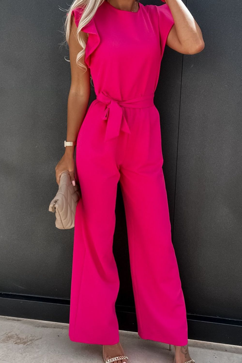 Power Move Ruffle-Sleeve Jumpsuit