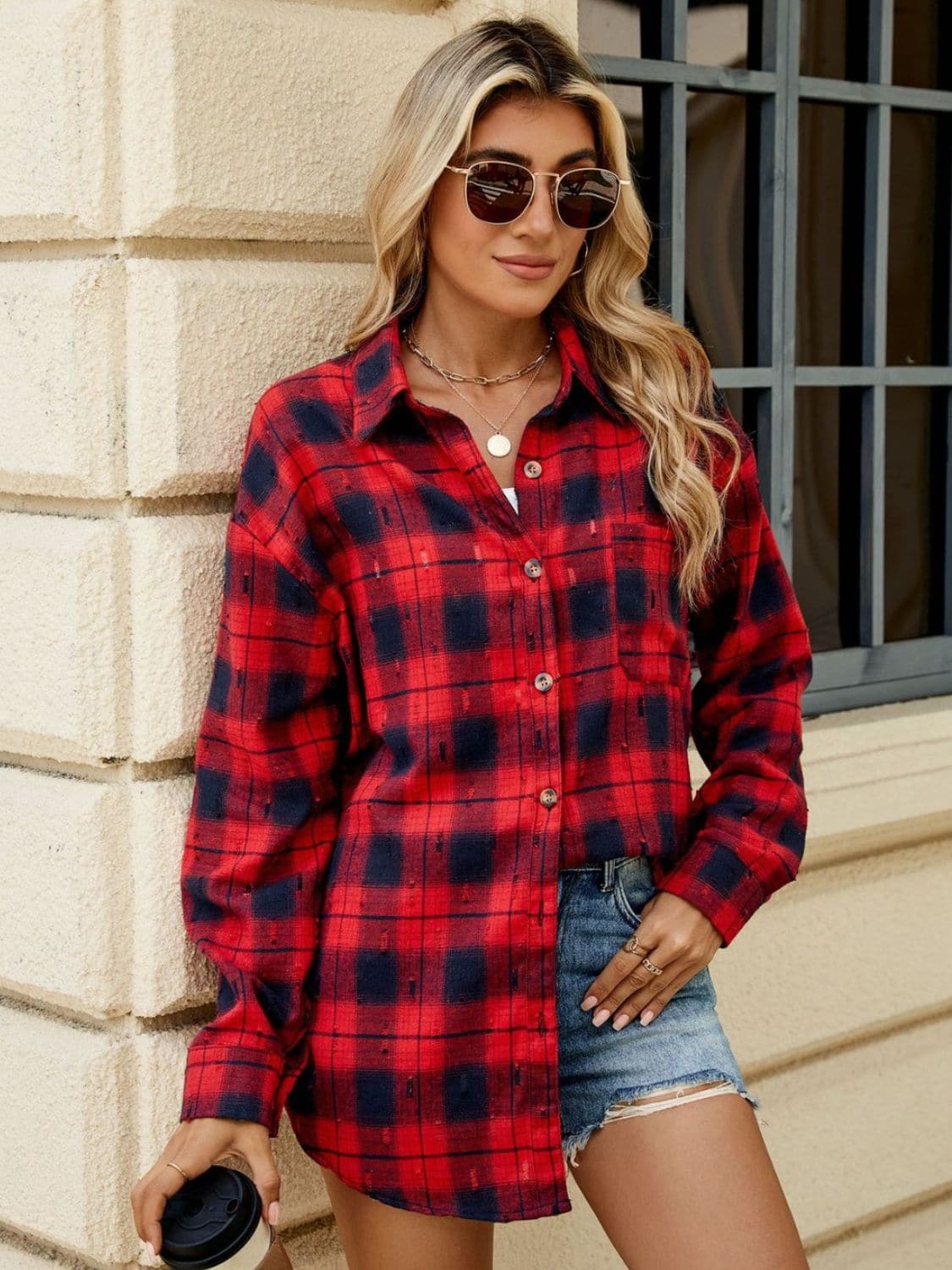 Plaid Button Up Long Sleeve Shirt.