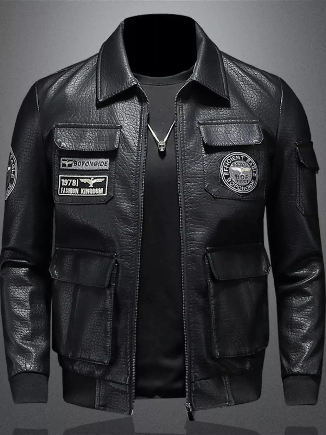 Men's Plus Size Zip Up Leather Bomber Jacket Simply Love