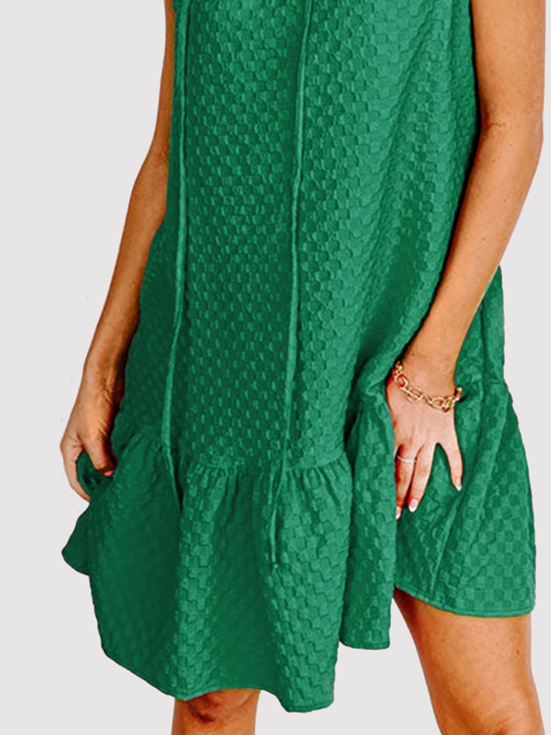 Ruffled Tie Neck Cap Sleeve Dress.