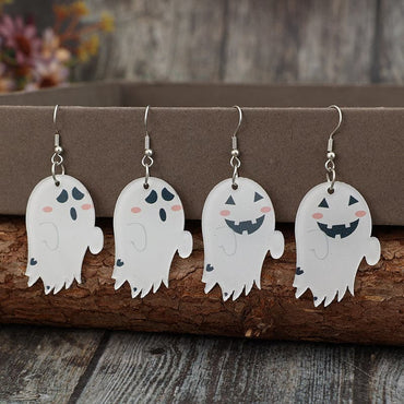 Whimsical ghost dangle earrings in alloy and acrylic