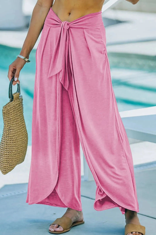 Knotted Waist Split Leg Relaxed Pants Simply Love