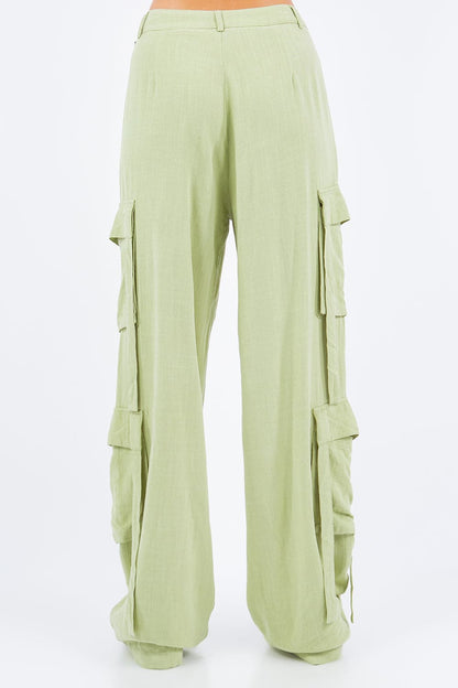 American Bazi Linen Wide Leg Cargo Pants.