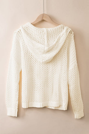 Openwork Lace-Up Hooded Sweater.