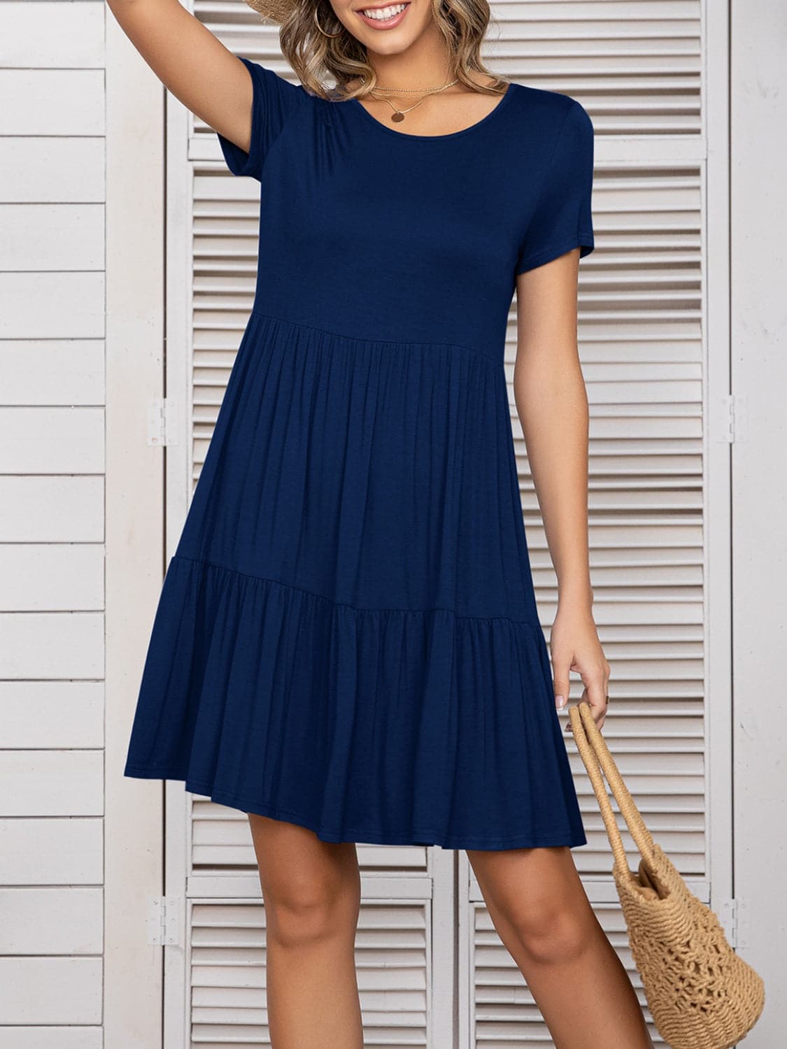 Round Neck Short Sleeve Mini Tee Dress.