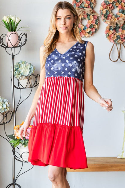 Heimish Full Size US Flag Theme Contrast Tank Dress.