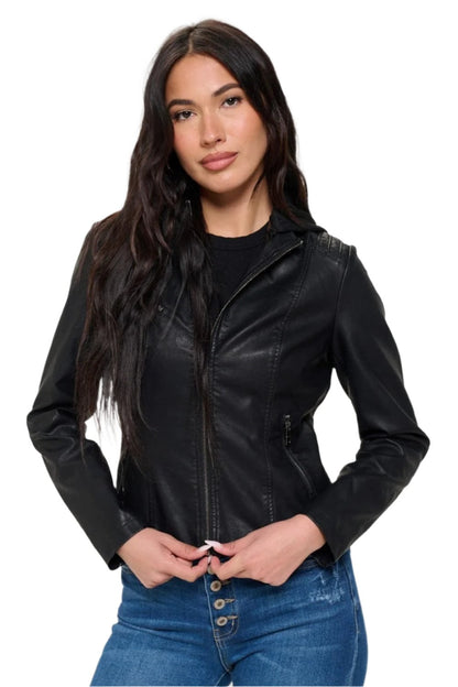 Vegan leather hooded jacket by Coalition LA