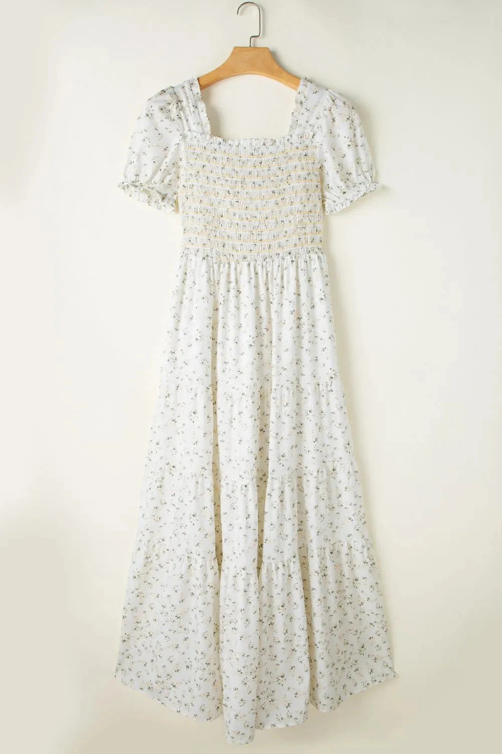 Floral Smocked Short Puff Sleeve Maxi Dress Simply Love