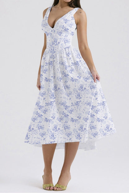 Garden Muse V-Neck Midi Dress with Pockets