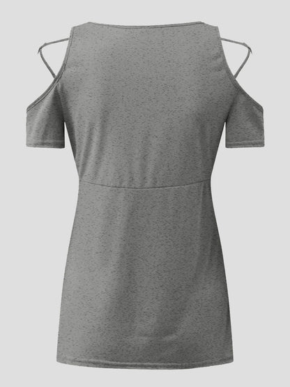 Full Size Crisscross Cold Shoulder Short Sleeve T-Shirt.