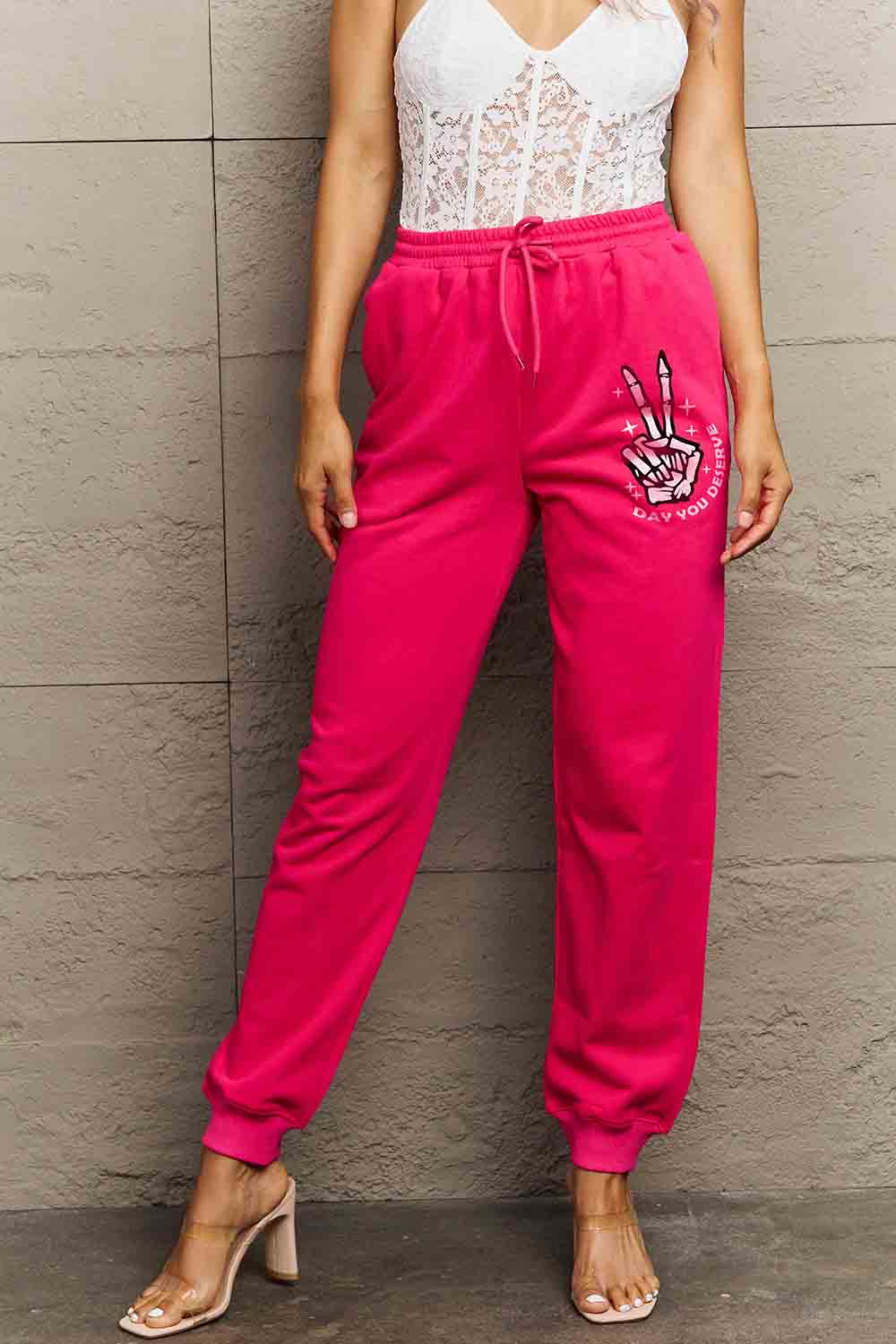 Simply Love Simply Love Full Size Drawstring DAY YOU DESERVE Graphic Long Sweatpants.