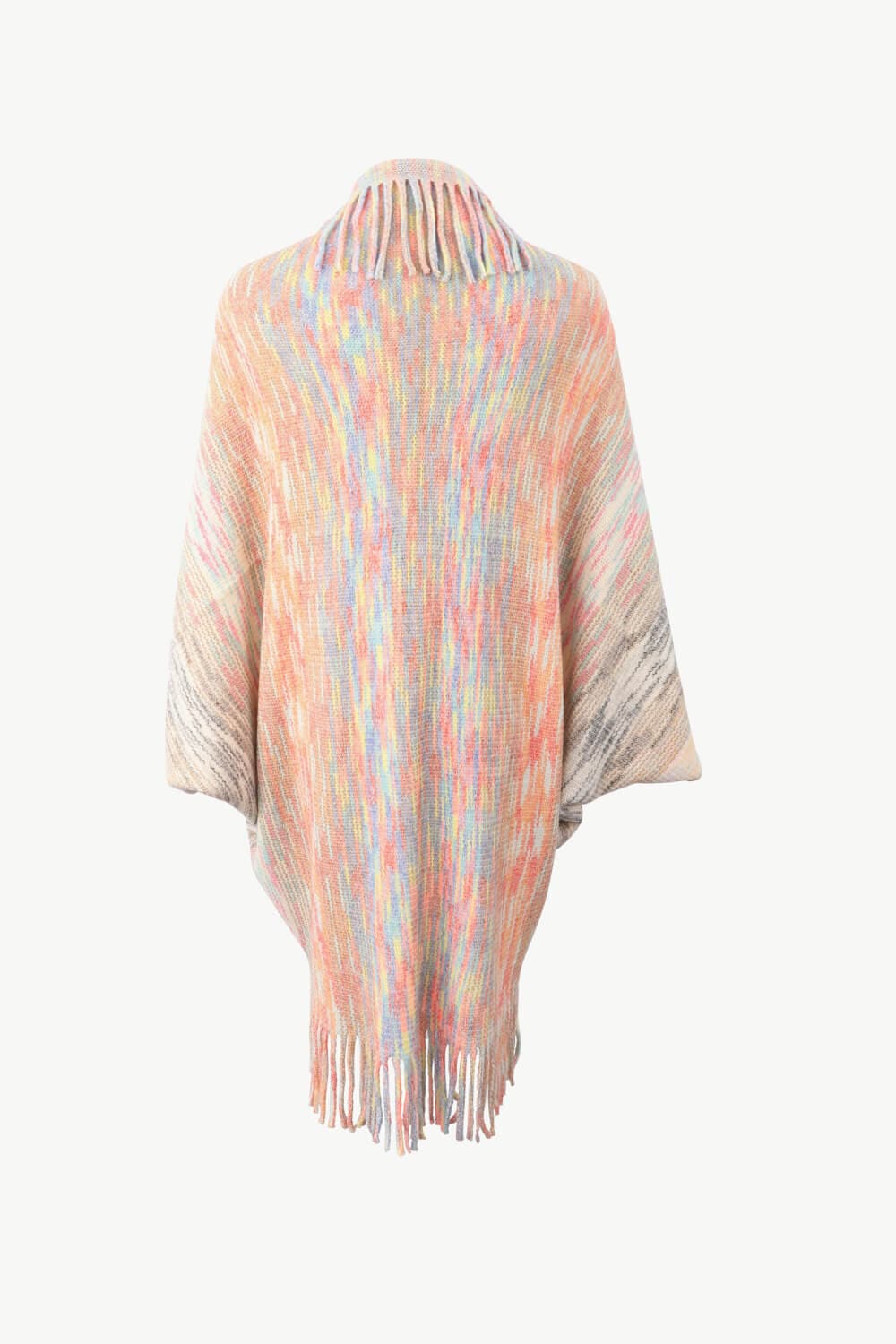 Multicolored Fringe Trim Poncho.