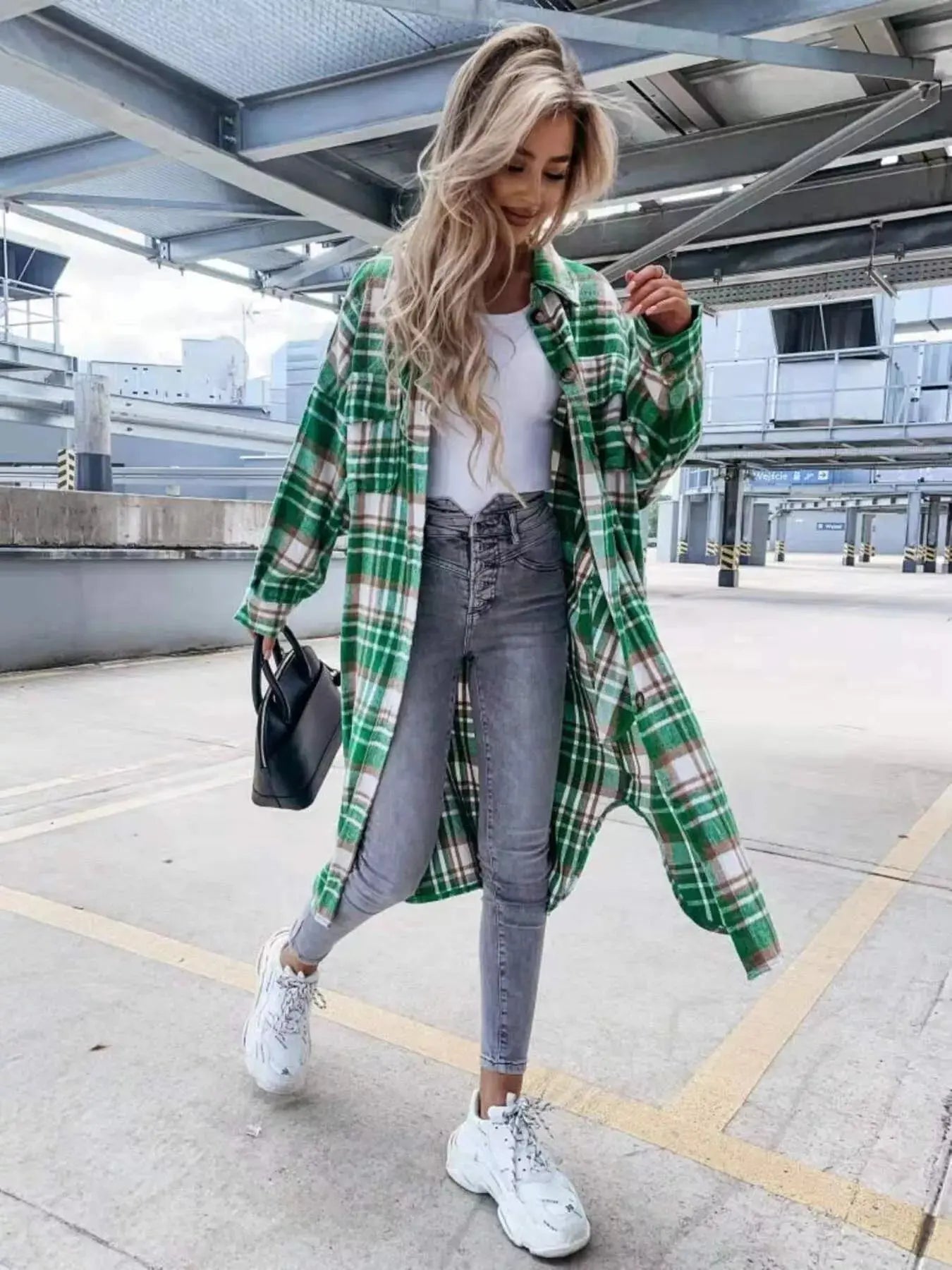 Plaid Button Up Longline Shacket Simply Love
