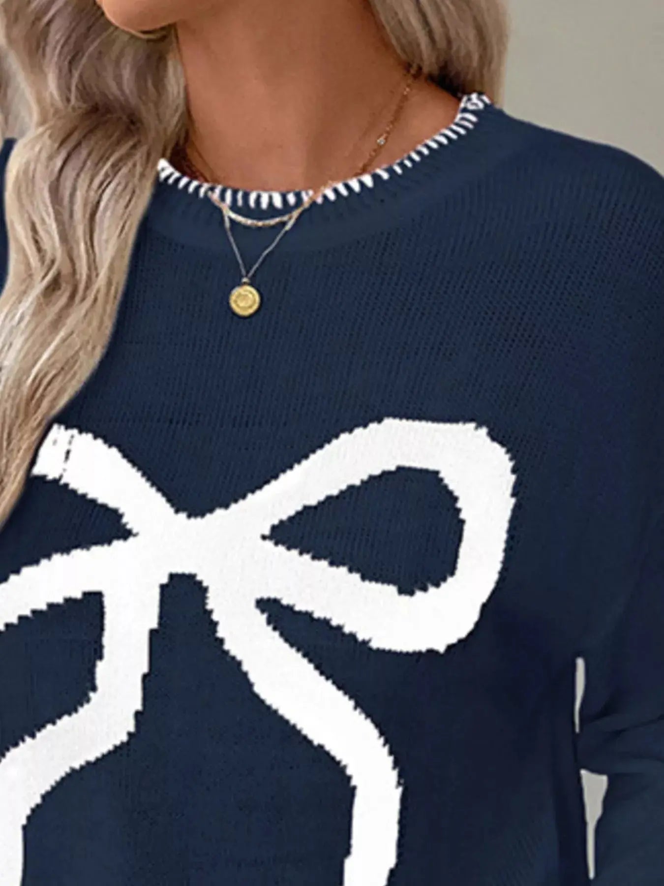 Bow Round Neck Sweater Simply Love