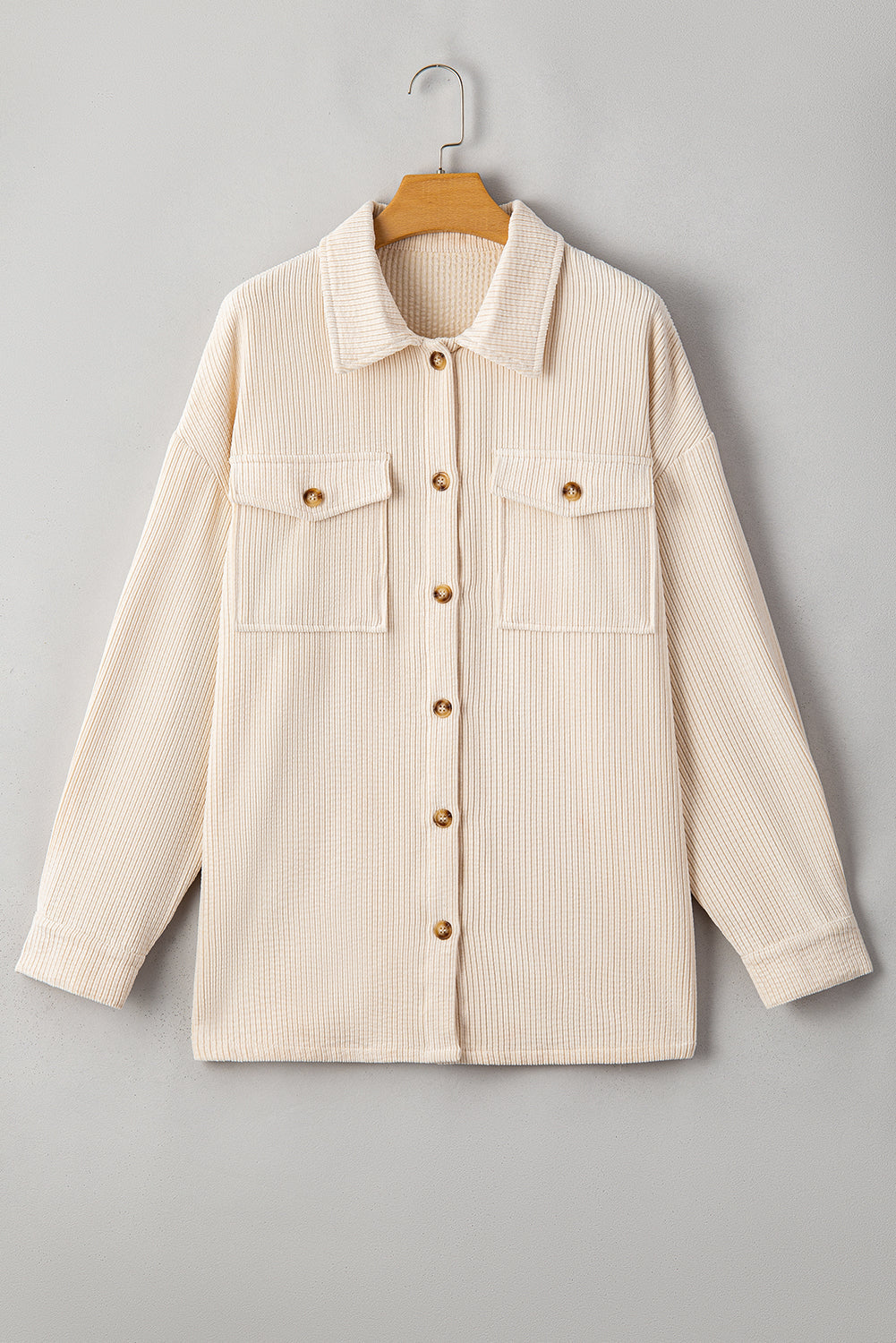 Oatmeal Textured Shacket With Buttoned Pockets Plus Size Dear-Lover Dropshipping