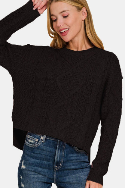 Zenana cropped cable knit sweater