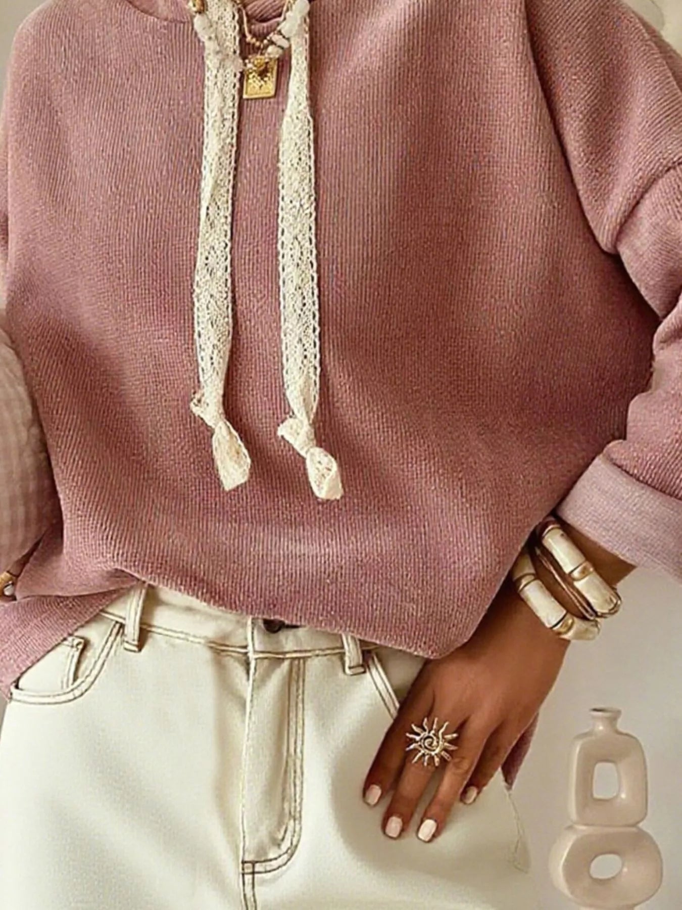 Drawstring Dropped Shoulder Hoodie Simply Love