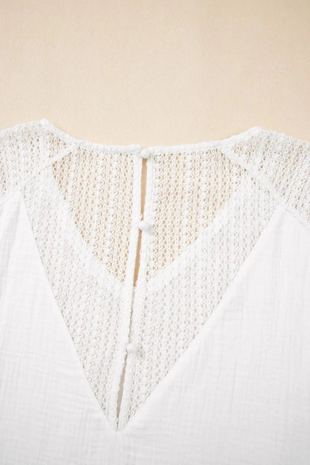 Lace Crochet Textured Button Back V Neck T Shirt