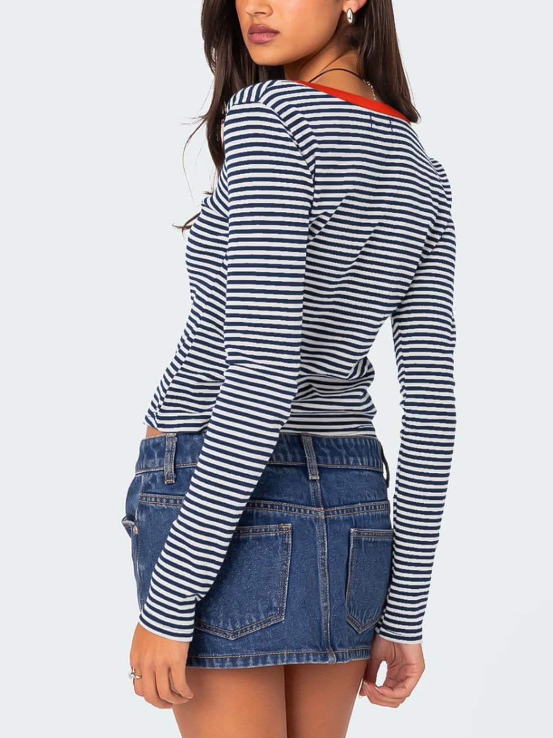 Striped button-up long sleeve tee