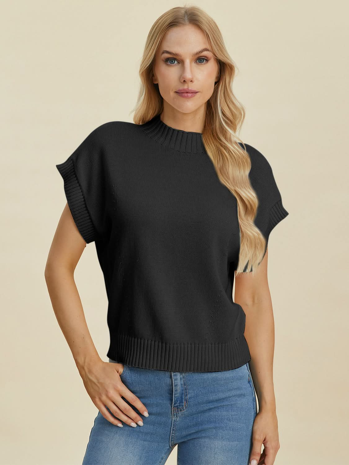 Double take mock neck sweater