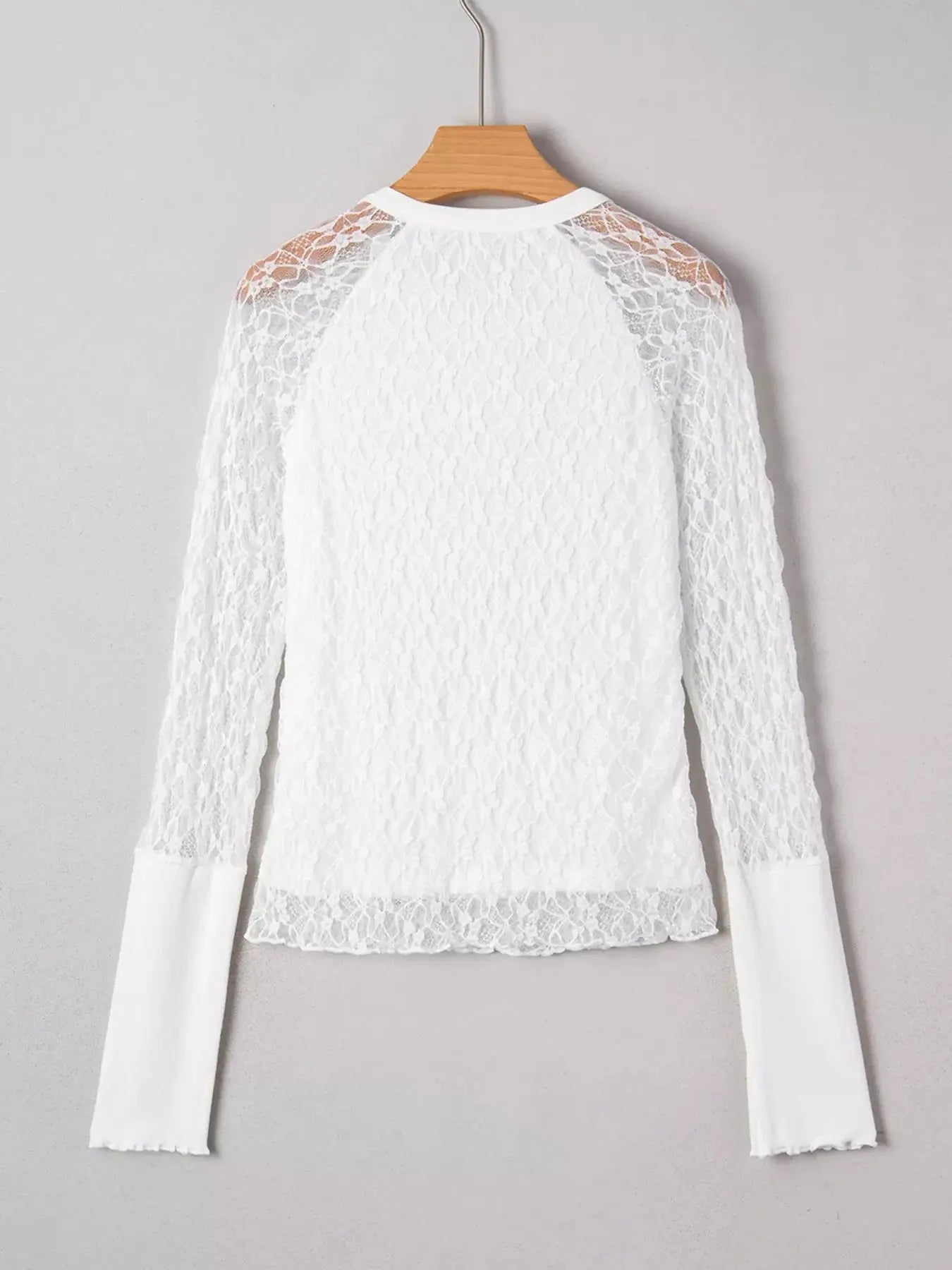 Sheer Lace Long Sleeve Slim Henley Top Simply Love