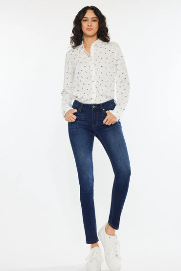 Kancan Mid Rise Super Skinny Jeans with Dark Indigo Wash and Premium Stretch Denim - Love Salve 