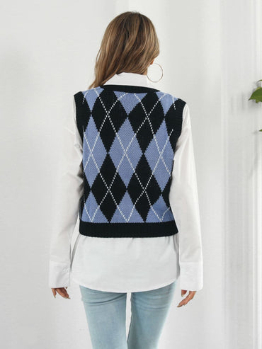 Geometric skull v-neck sweater vest