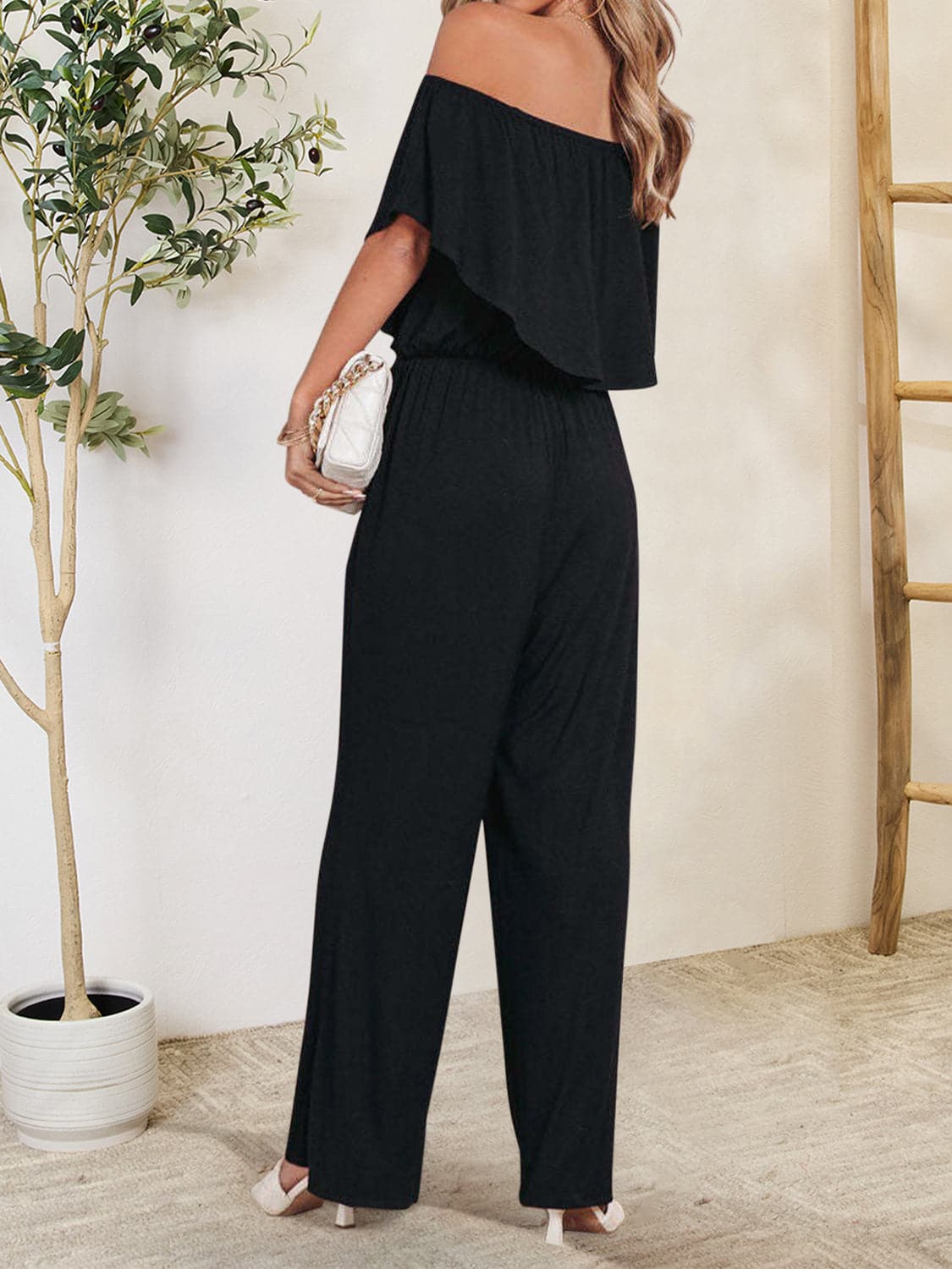 Ruffled Off-Shoulder Jumpsuit.