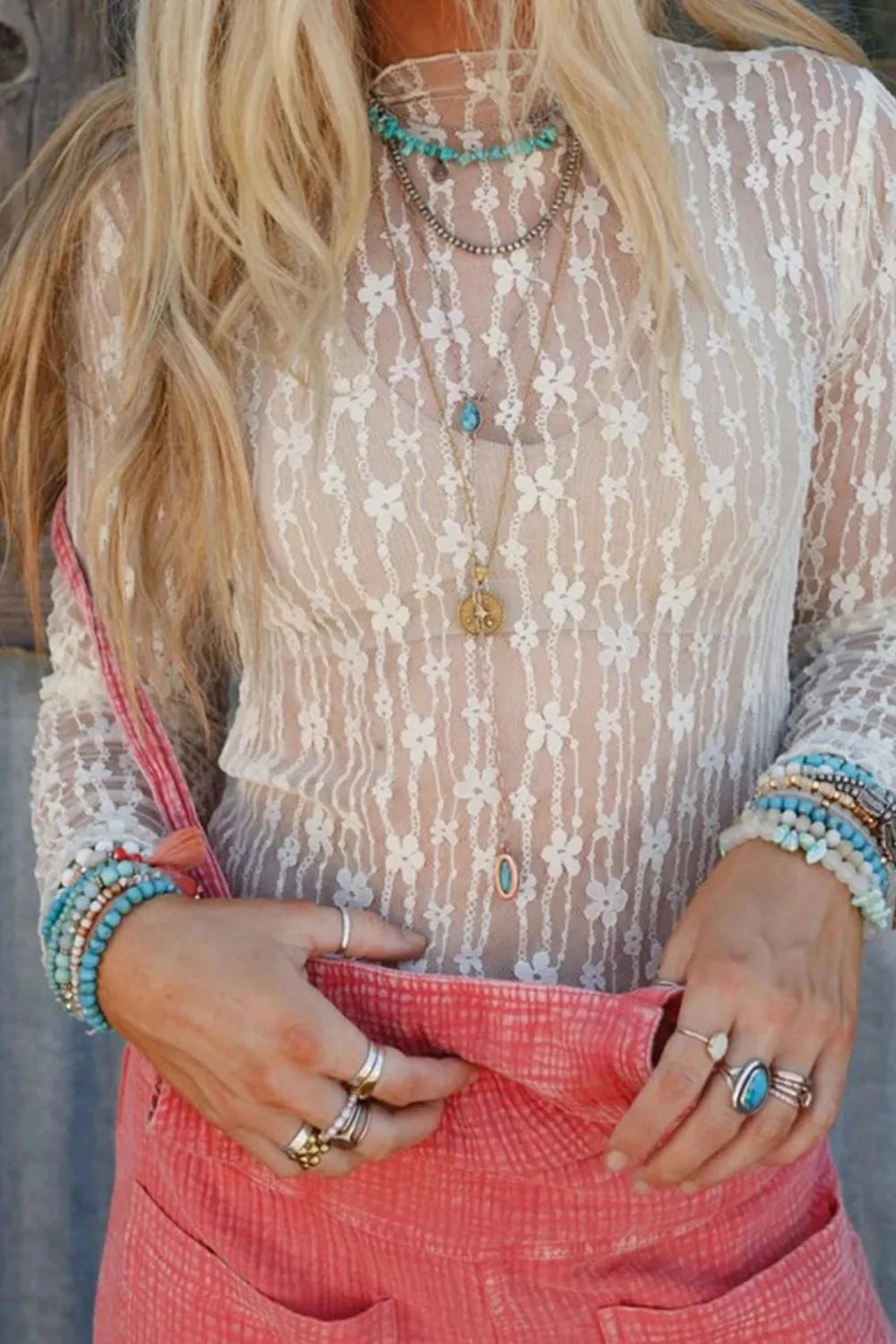 Sheer Floral Lace Long Sleeve Slim Fit Top Simply Love