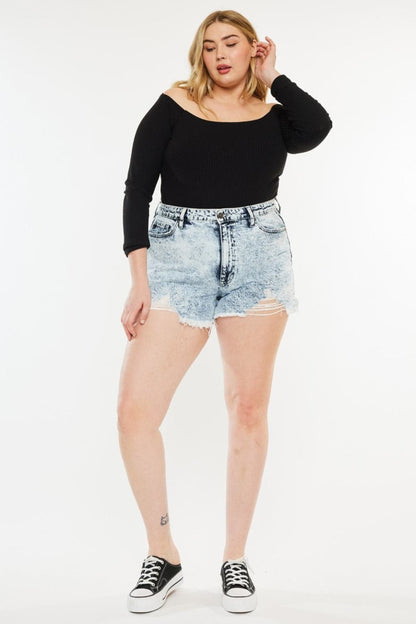 Kancan Full Size Distressed High Waist Denim Shorts.