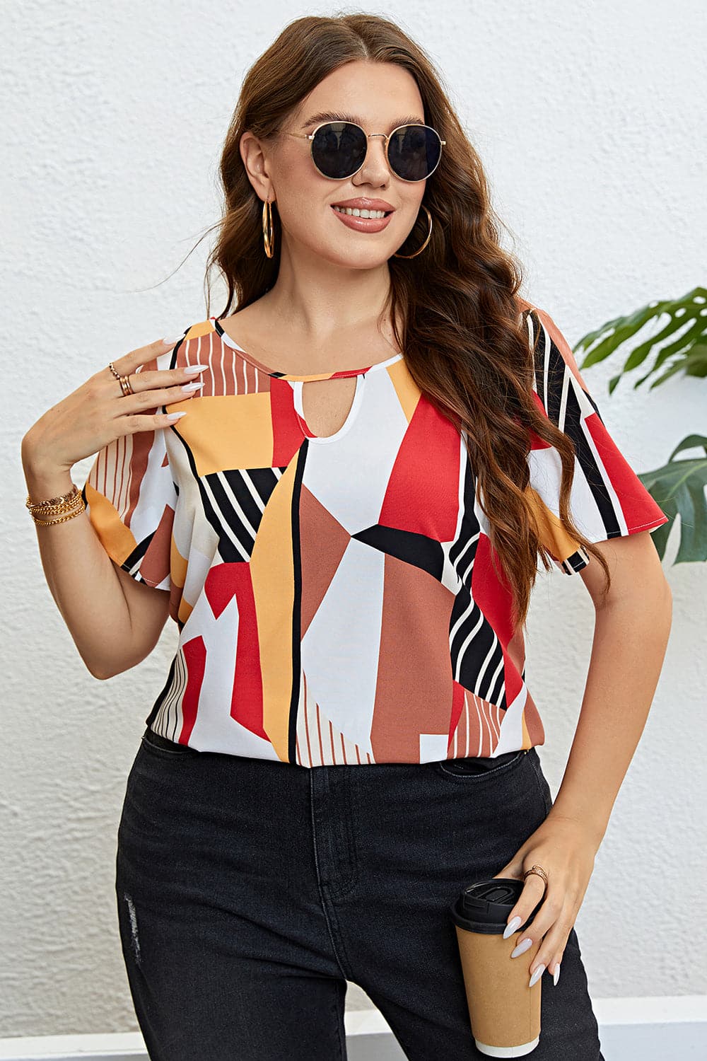 Plus Size Cutout Short Sleeve Blouse.