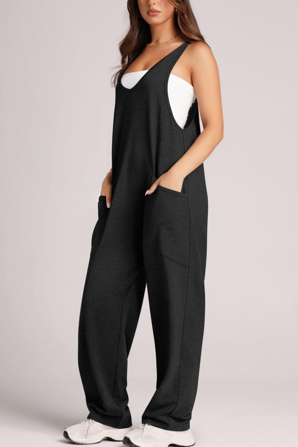 Wide Strap Jumpsuit with Pockets.