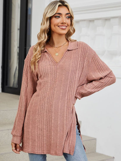 Sheer slit long sleeve t-shirt