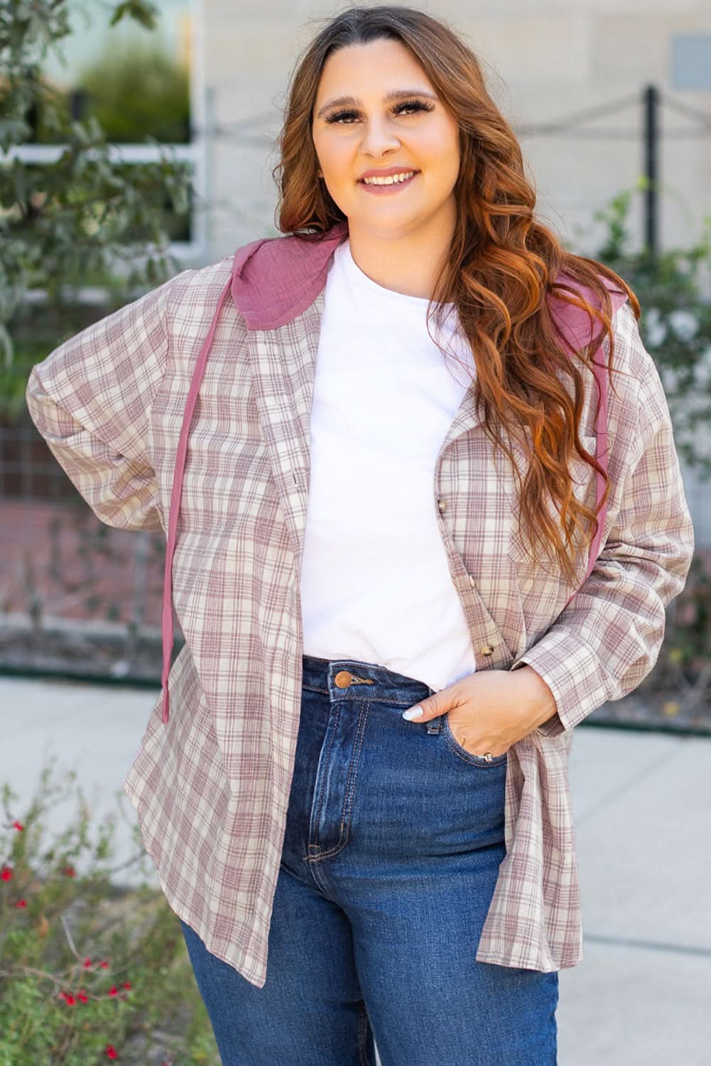 Bonbon plus size plaid hooded shirt - Love Salve 