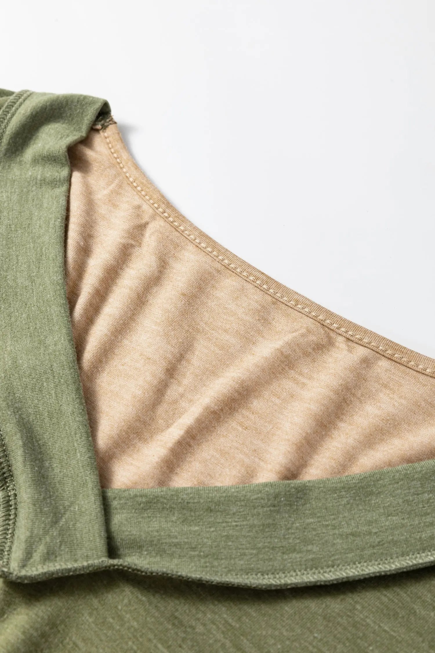 Dear-Lover Green Colorblock Top Women's Casual V-Neck Exposed Stitching Fall Top Dear-Lover Dropshipping