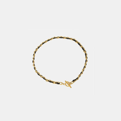 18K Gold-Plated Leather Chain Necklace.