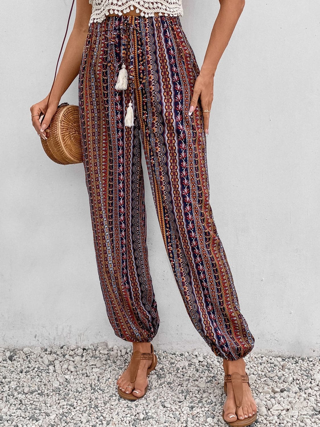 Tassel Printed High Waist Pants.