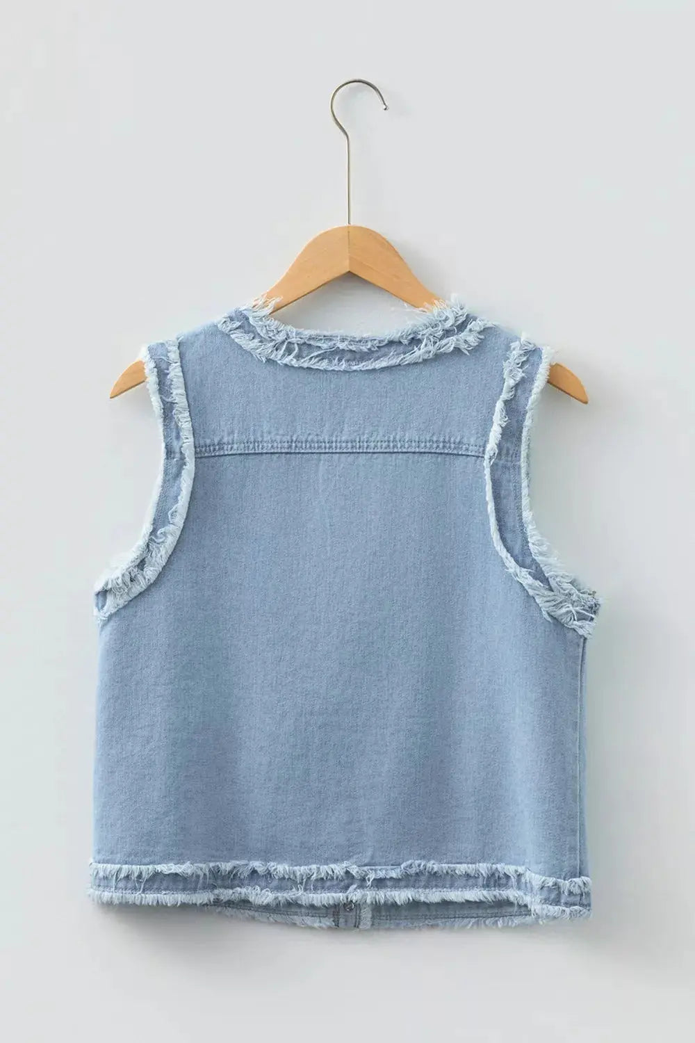 Frayed Edge Flap Pockets Denim Vest Jacket Simply Love