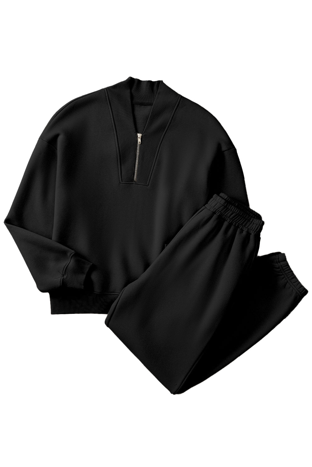 Chic black half zip tracksuit with ribbed edges for ultimate comfort