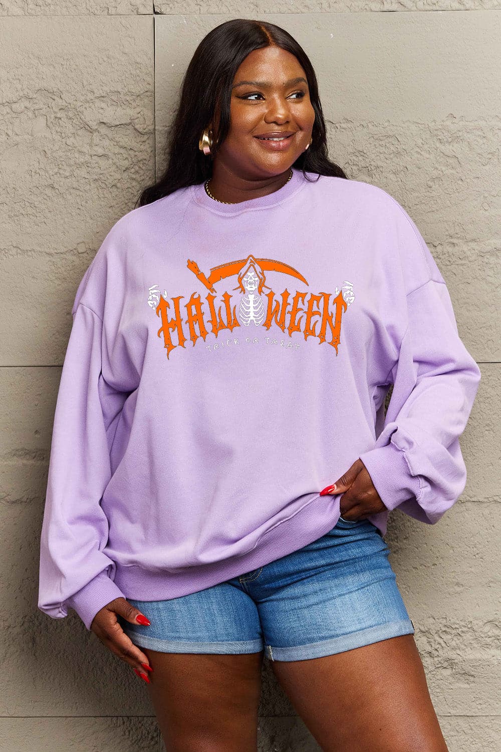 Simply Love Full Size HALLOWEEN TRICK OR TREAT Graphic Sweatshirt.