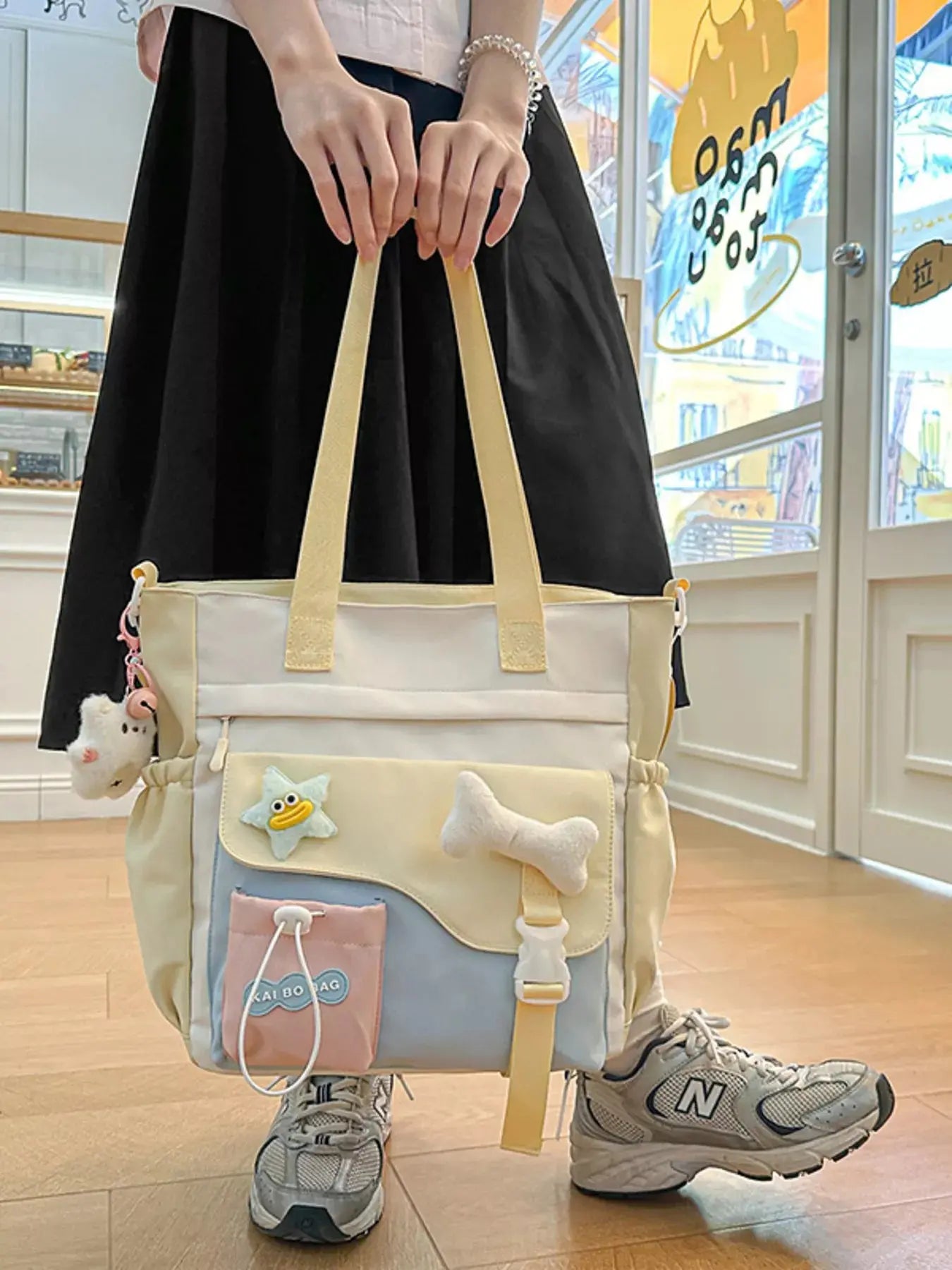 Color Block Multi Pockets Tote Bag Simply Love