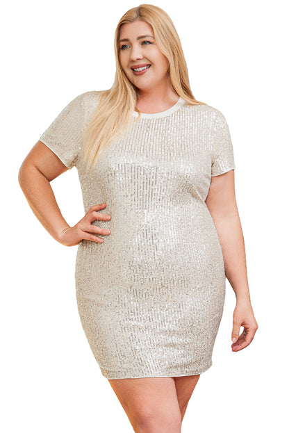 Glamorous light pink plus-size sequin T-shirt dress with short sleeves