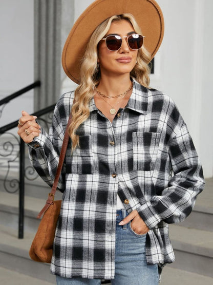 Plaid Collared Neck Long Sleeve Shirt.