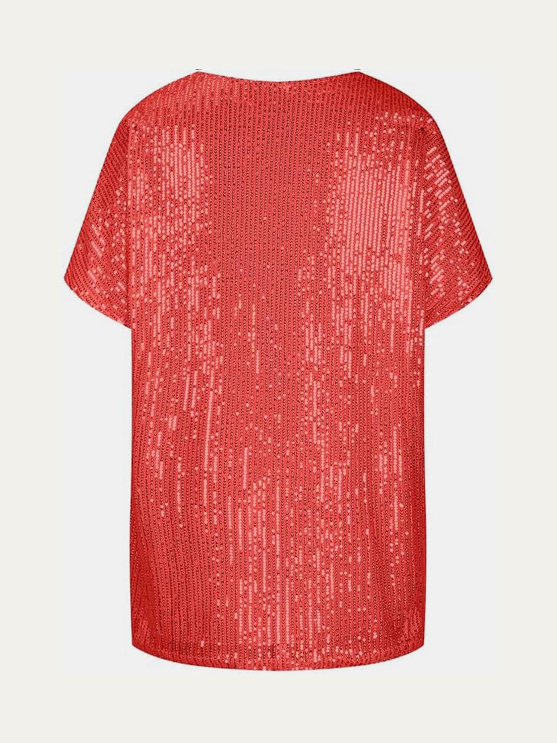 Full Size Sequin V-Neck Short Sleeve Top.