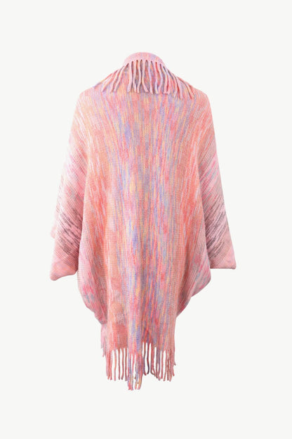 Multicolored Fringe Trim Poncho.