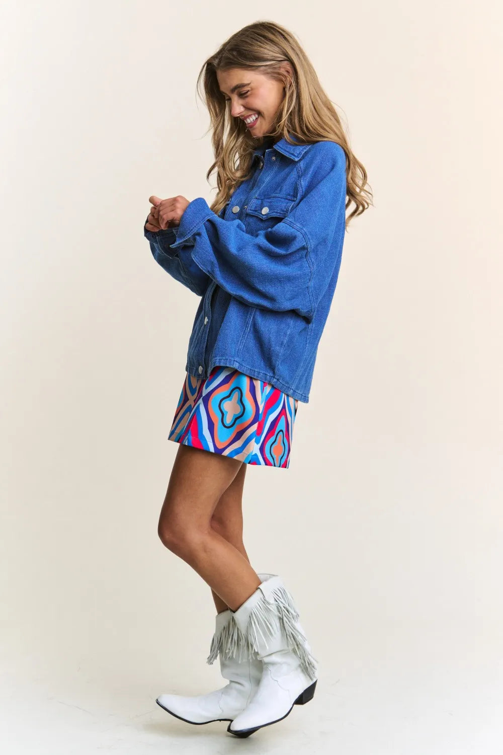 J.NNA Snap Down Long Sleeve Denim Shacket for Women - Love Salve 