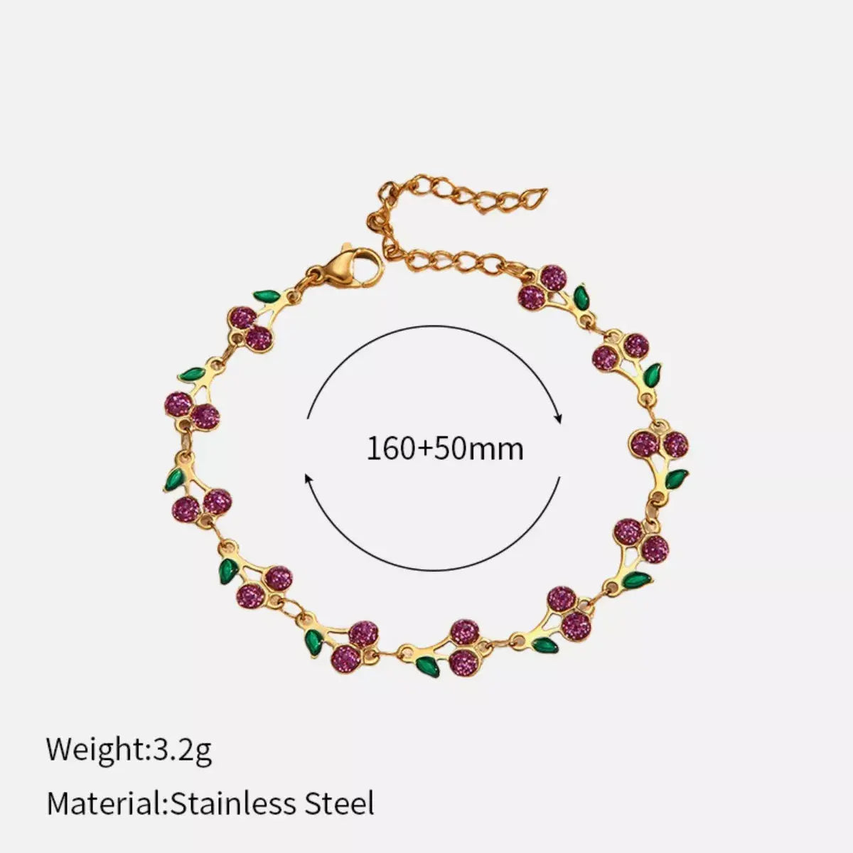 18K Gold Plated Cherry Charm Bracelet With Colorful Crystal Stones Simply Love